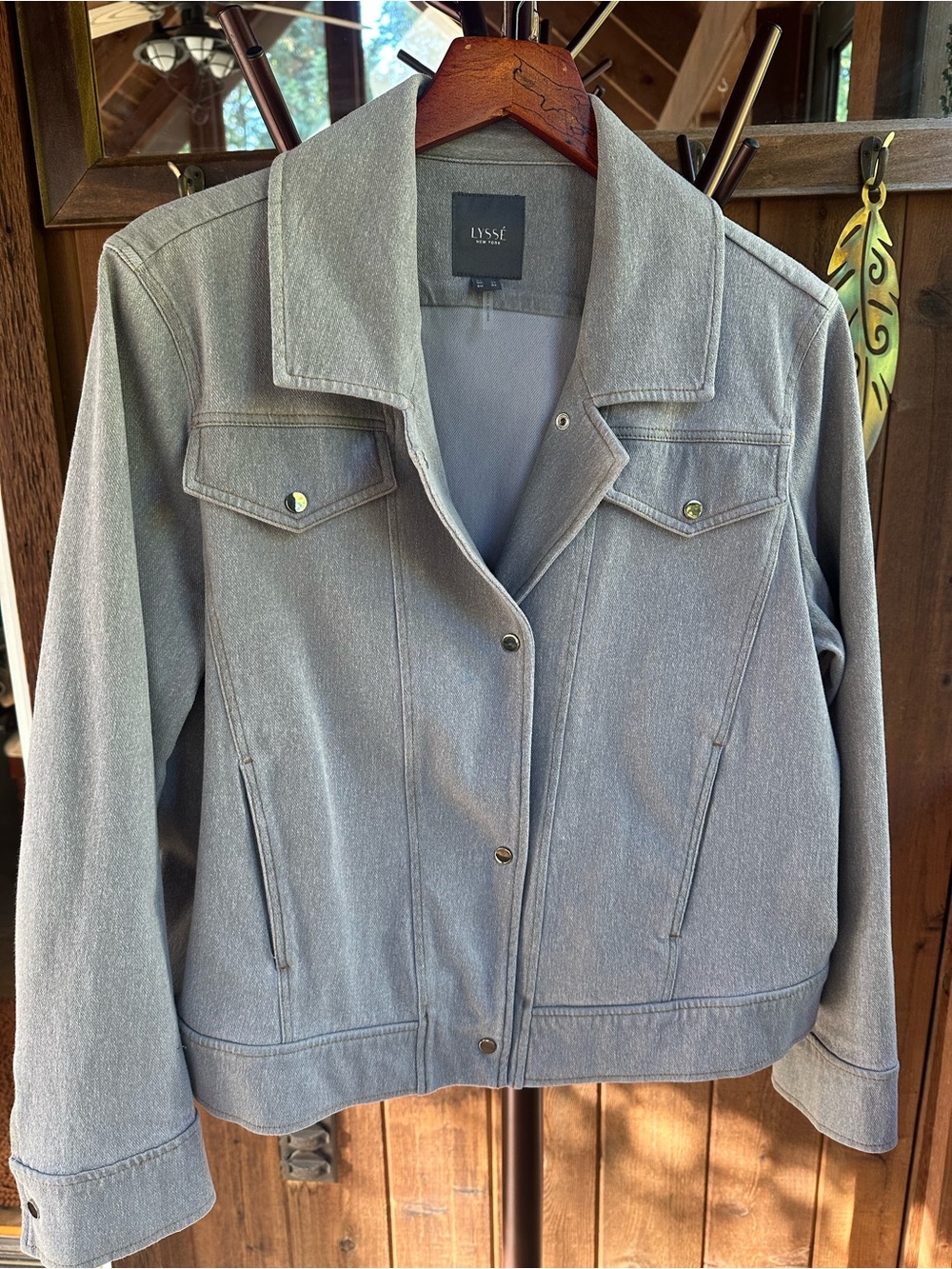 Lyssé Gray Denim Jacket Gold Topstitching Plus Size 1X